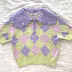 Zara argyle sweater with large collar